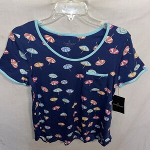 Cuddl Duds Women’s Nurse Scrubs Sz Small Blue Umbrella Motif Clinic Hospital NWT